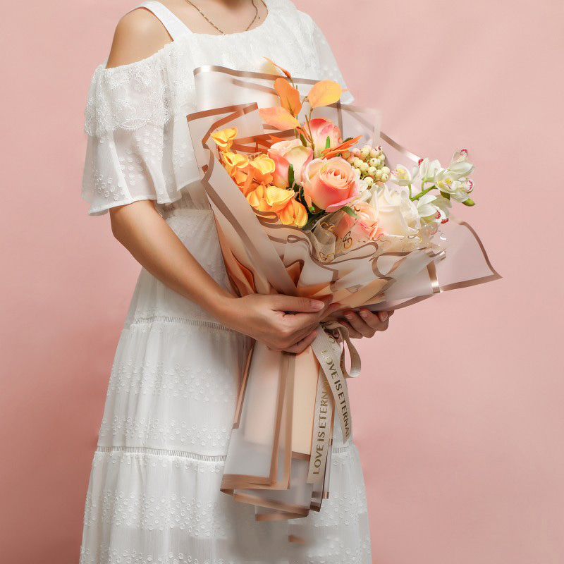 Phim đóng gói nệm hoa đôi cạnh vàng MYHC-10 Bopp Matt Flower