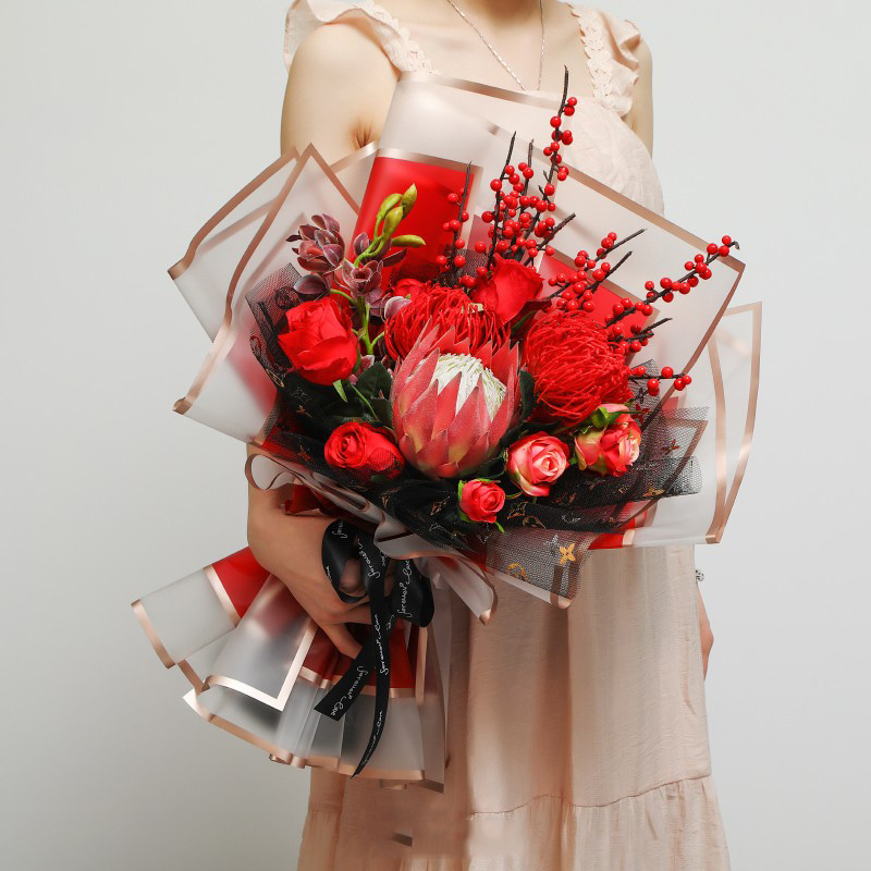 Phim đóng gói nệm hoa đôi cạnh vàng MYHC-10 Bopp Matt Flower