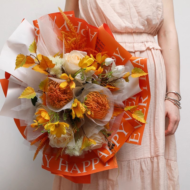 MYHC-38 INS English Giấy gói hoa màu da bò Bopp màu gradient