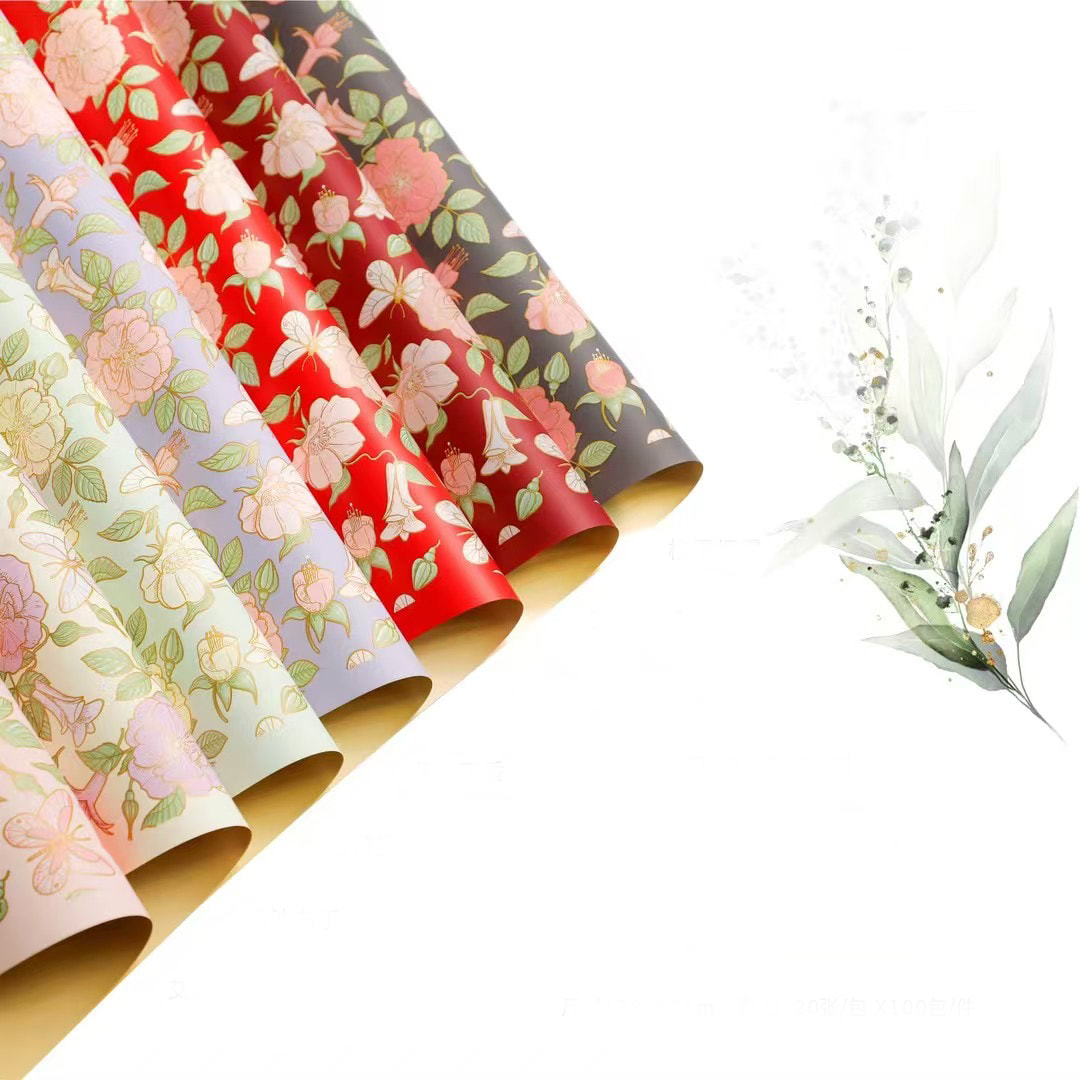 MYHC-76 Giấy gói hoa hoa văn cổ điển viền vàng Pearlescent Film