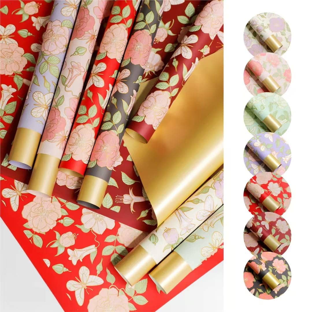 MYHC-76 Giấy gói hoa hoa văn cổ điển viền vàng Pearlescent Film