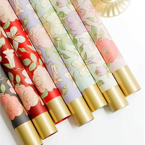 MYHC-76 Giấy gói hoa hoa văn cổ điển viền vàng Pearlescent Film