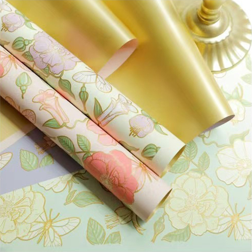 MYHC-76 Giấy gói hoa hoa văn cổ điển viền vàng Pearlescent Film
