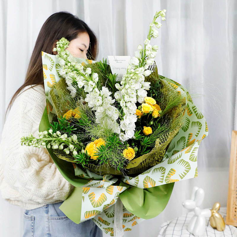 Giấy gói hoa họa tiết lá sáu màu tươi sáng
